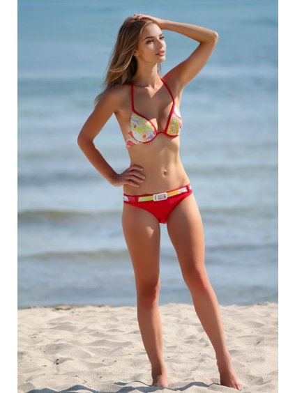 Červené vzorované bikiny s páskem Fibi
