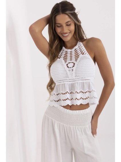 Bílý dámský prolamovaný boho crop top