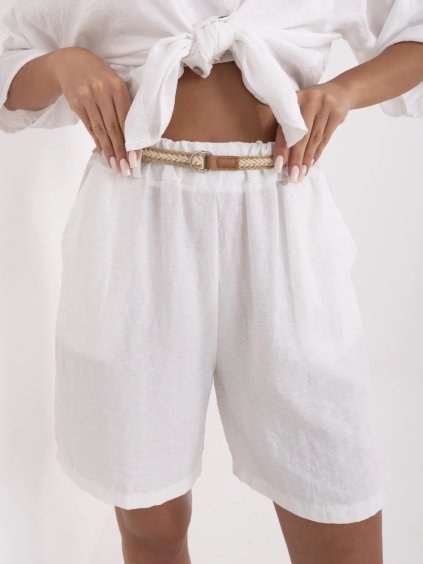 Bílé dámské letní viskózové kraťasy s pleteným páskem