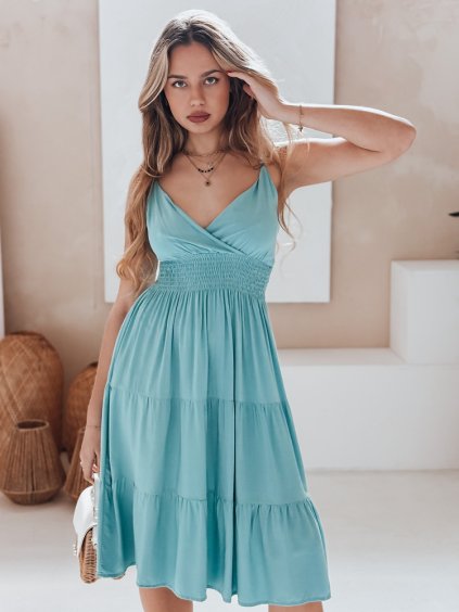 Modré dámské bavlněné midi šaty MISSBREEZE s tenkými ramínky (Velikost M/L)