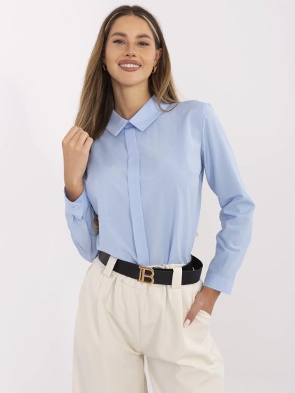 Světle modrá dámská elegantní bavlněná košile s límečkem