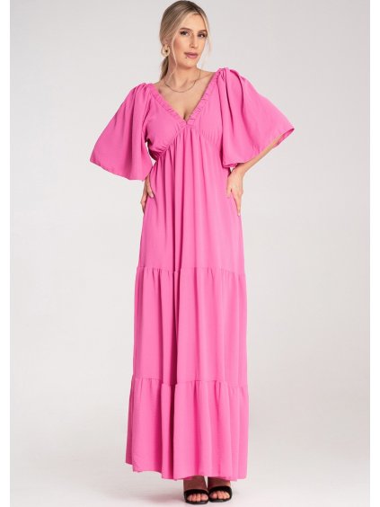 Růžové maxi šaty se zavazováním na zádech
