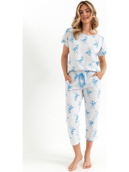 Světle šedé dámské květované pyžamo Cana s 3/4 kalhotami