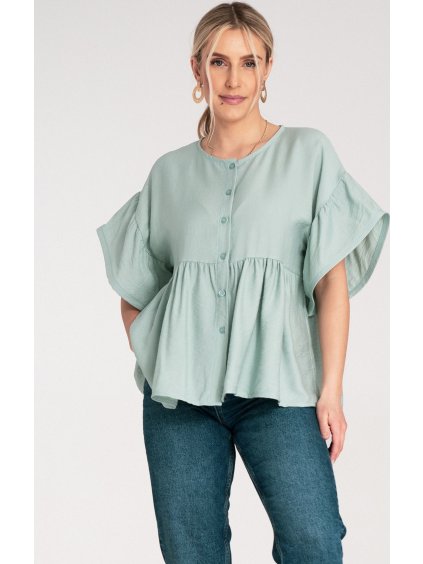 Mintová dámská halenka z viskózy se širokými rukávy