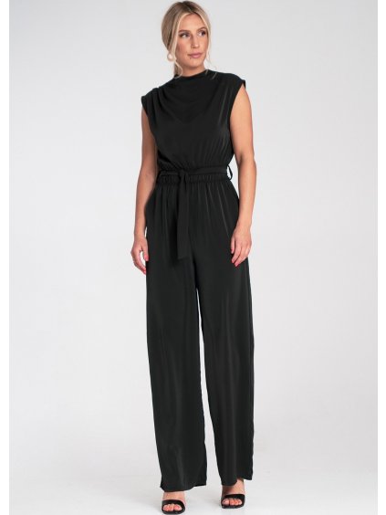 Černý dámský elegantní overal se zapínáním na zádech
