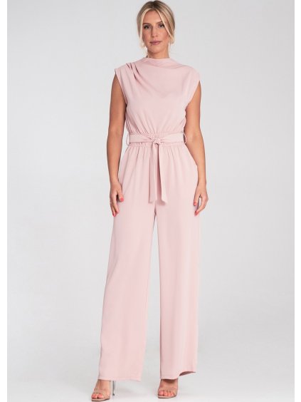 Růžový dámský elegantní overal se zapínáním na zádech