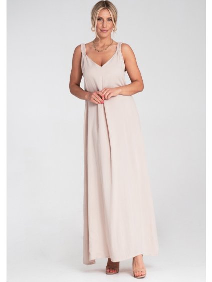 Béžové dámské viskózové maxi šaty (Velikost ONE SIZE)