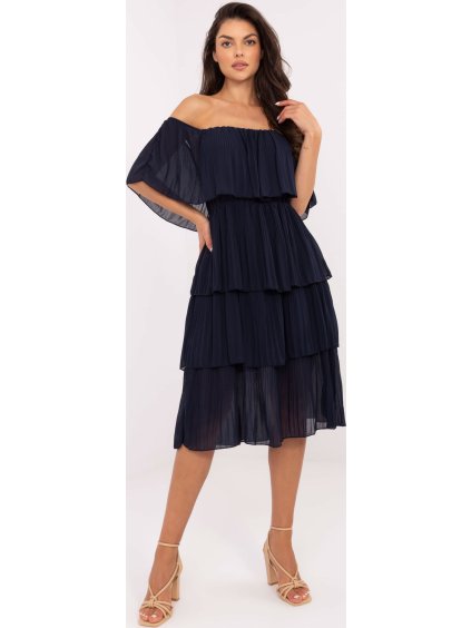 Tmavě modré volánové šaty s viskózou