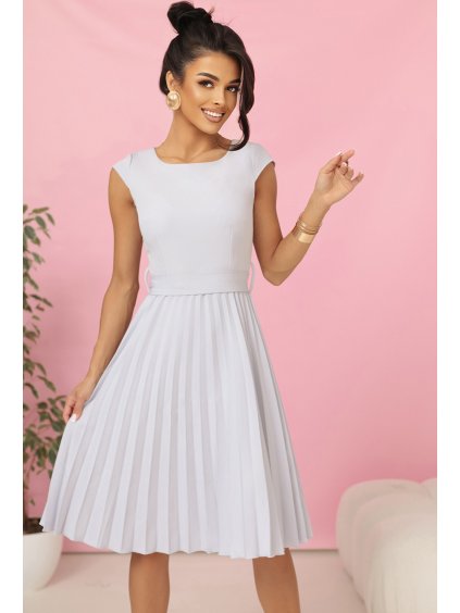 Světle šedé šaty s plisovanou sukní CELESTE