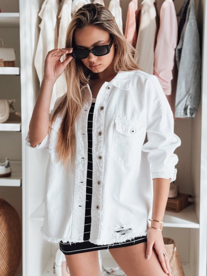 (Vel. L/XL) Bílá dámská džínová oversize přechodová bunda JUSTDEM (Velikost L/XL)