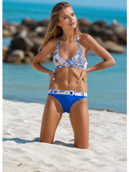 Bílo-modré dámské vzorované bikiny Serena