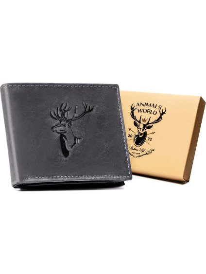 Always Wild Černá kožená peněženka s ražbou jelena A165 (Velikost ONE SIZE)