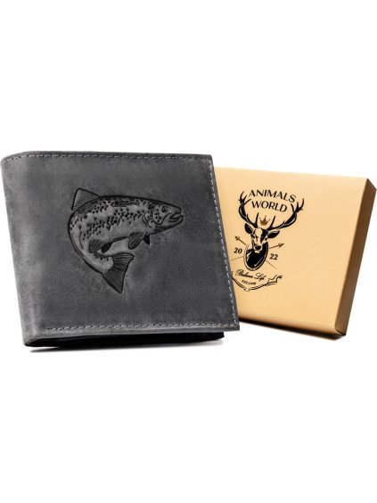 Always Wild Černá kožená peněženka s ražbou ryby A166 (Velikost ONE SIZE)