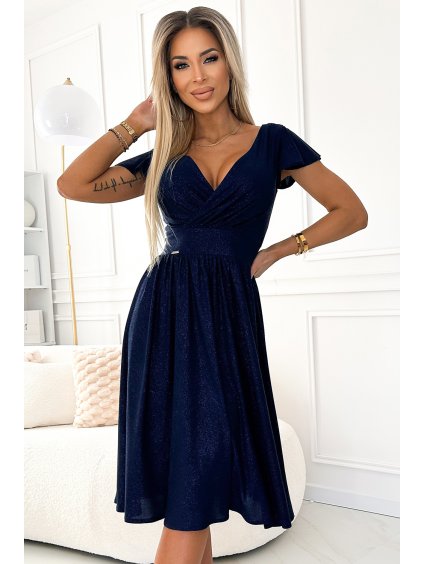 (Vel. XL) Tmavě modré třpytivé společenské šaty MATYLDA