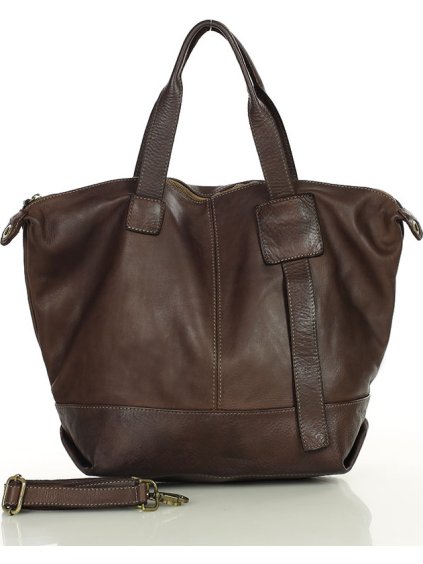 MARCO MAZZINI Tmavě hnědá dámská prostorná kožená shopper kabelka