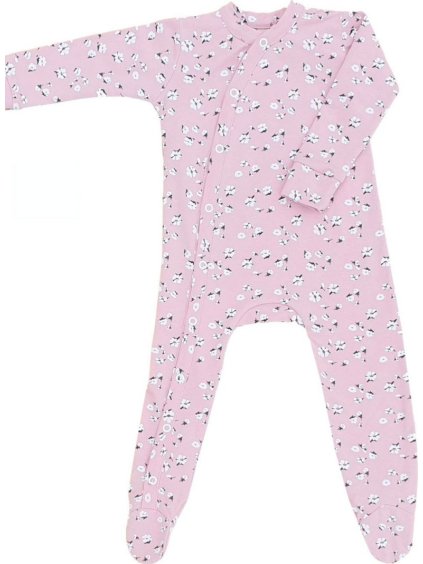 Růžový dětský overal s květinovým vzorem