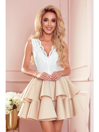 (Vel. M) Bílo-béžové elegantní šaty ADELL