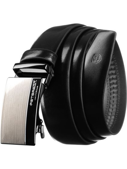 Peterson Pánský černý kožený opasek s automatickou stříbrnou přezkou (Velikost 105)