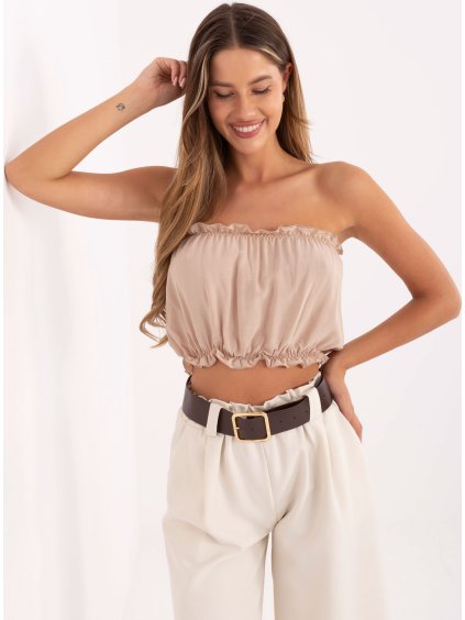 Béžový dámský top bez ramínek z viskózy