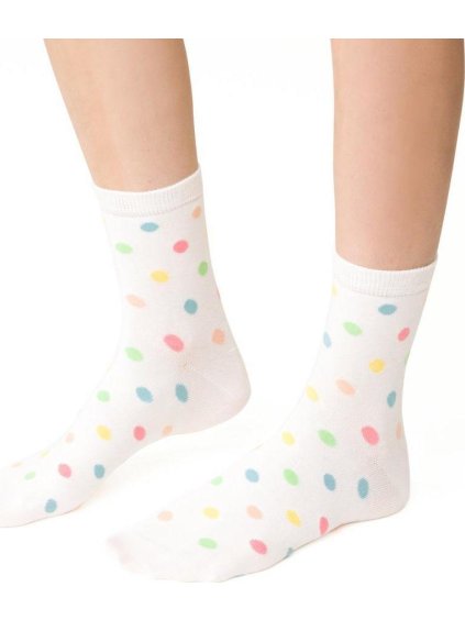 Smetanové dámské ponožky s barevnými puntíky Art.099