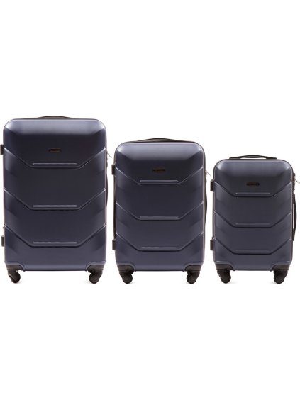 Tmavě modrá sada 3 skořepinových kufrů PEACOCK