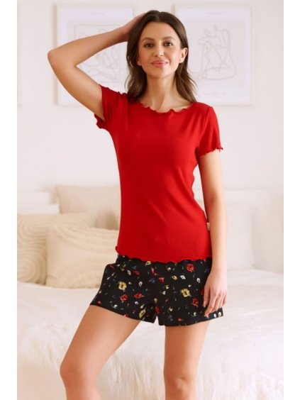 Doctor Nap červeno-černé krátké pyžamo s květinami