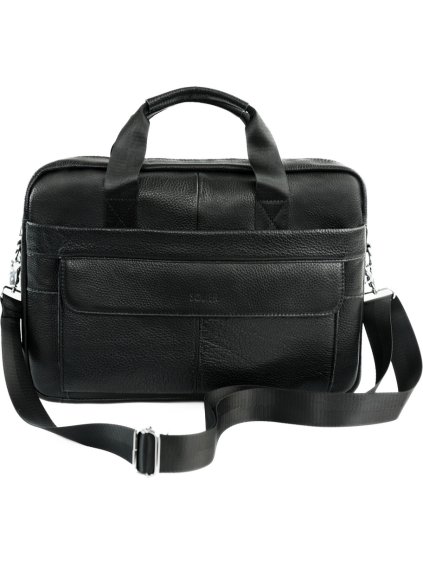 Solier Elegantní pánská černá kožená taška na notebook DORNE