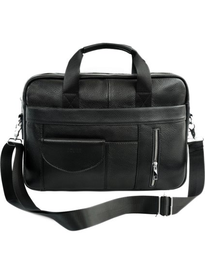Solier Pánská černá kožená taška na notebook BRANN