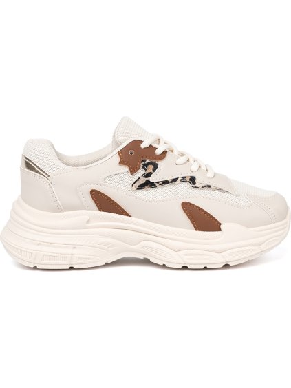 Béžové dámské tenisky na platformě s ozdobným prvkem