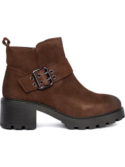 Hnědé dámské kožené kotníkové boty na podpatku Sergio Leone, podpatek 5,5 cm