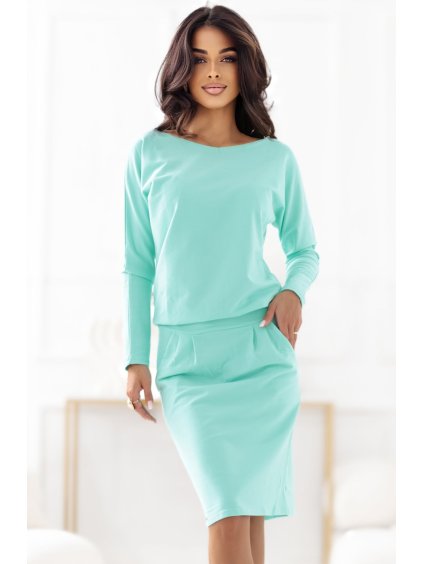 (Vel. 2XL) Mátové šaty s výstřihem na zádech CINDY