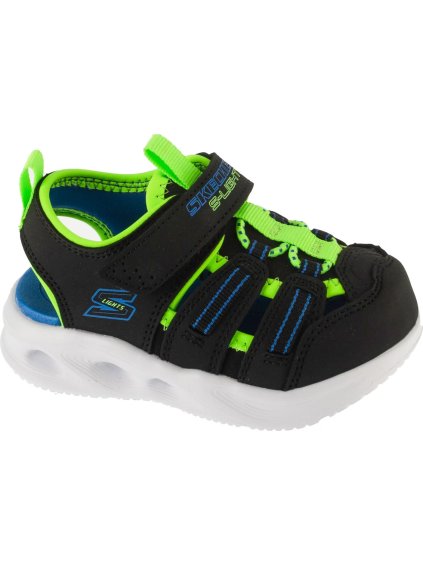 Černé dětské svítící sandály s plnou špičkou Skechers S-Lights: Sola Glow Sandal - Hyper-Coast (Velikost 22)