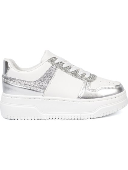 Bílo-stříbrné dámské sneakersy s lesklými detaily