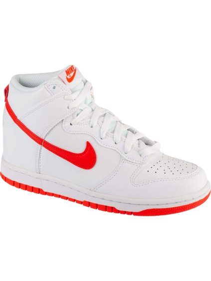 Bílo-červené kožené kotníkové tenisky Nike Dunk High Gs (Velikost 35,5)