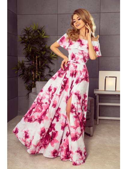 (Vel. M) Dlouhé květinové šaty s volánem KATE