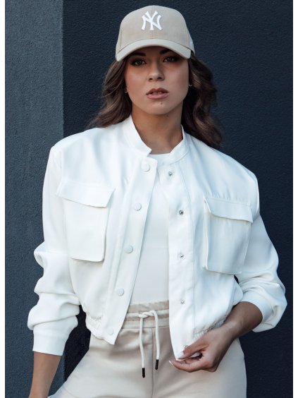 Bílý dámský bomber s velkými kapsami PRIEV