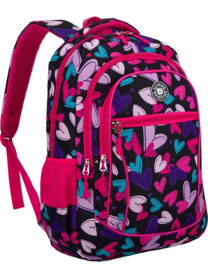Peterson Černo-růžový srdíčkový školní batoh
