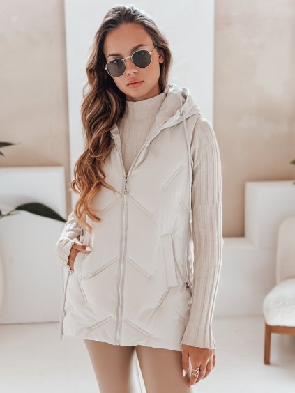 Bílá dámská prošívaná vesty s kapucí