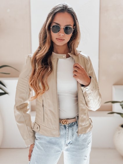 Béžová dámská koženková bunda ROCKMISS s ozdobným prošíváním