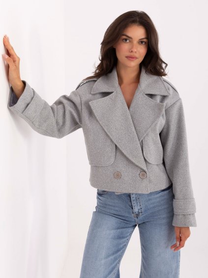 Šedý dámský krátký kabát s podšívkou