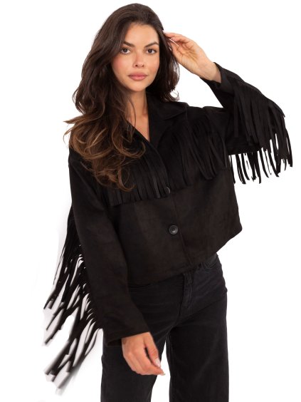 Černá dámská semišová bunda s třásněmi