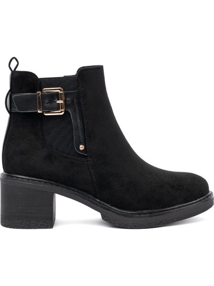 Černé dámské kotníkové boty se sponou na stabilním podpatku, podpatek 6 cm