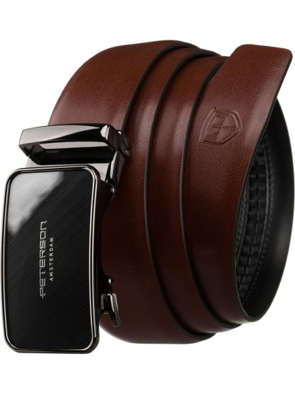 Peterson Elegantní pánský tmavě hnědý kožený opasek