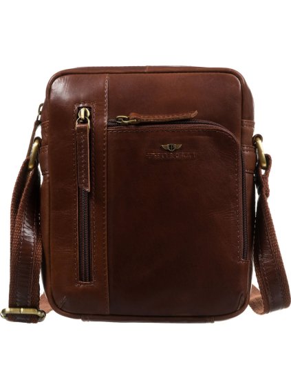 Peterson Hnědá pánská kožená taška přes rameno z pravé kůže