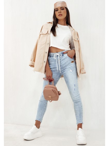 Světle modré džínové kalhoty se šňůrkami v pase URBAN EDGE