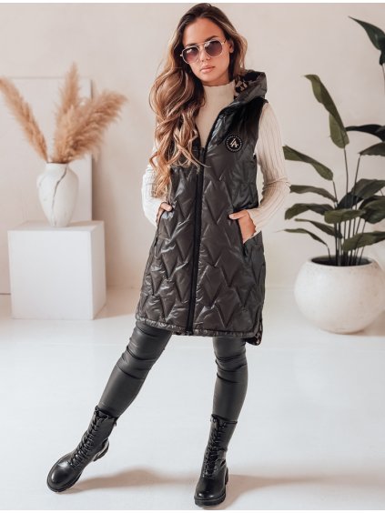 Černá dámská oboustranná vesta s kapucí