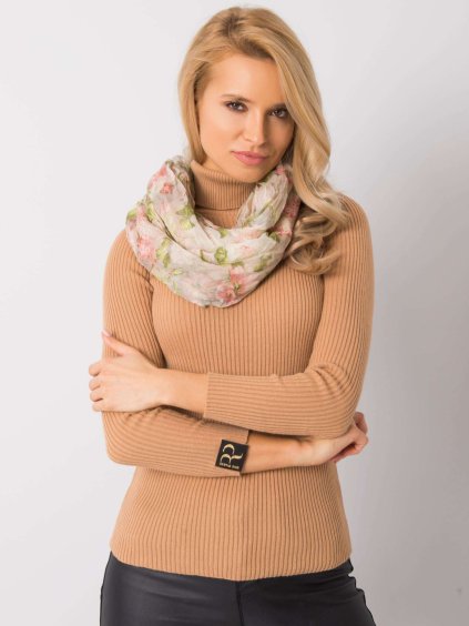 Zeleno-růžový šátek s motivem růžových květin