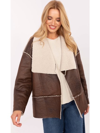 Hnědá dámská přechodová bunda bez zapínání