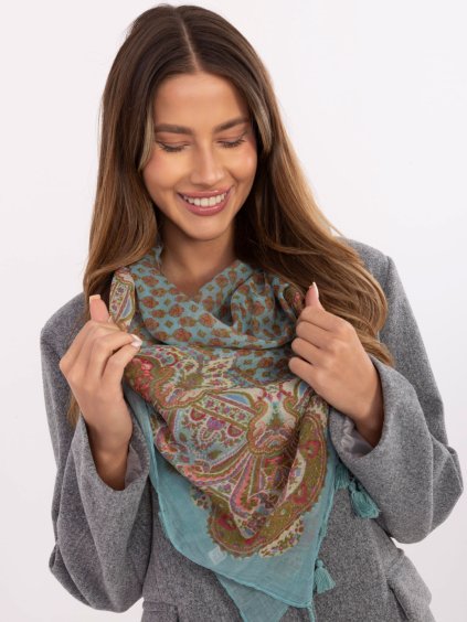 Mintovo-béžový dámský šátek s třásněmi