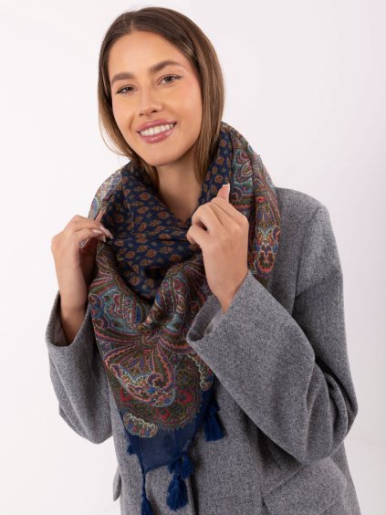 Tmavě modrý dámský šátek s třásněmi